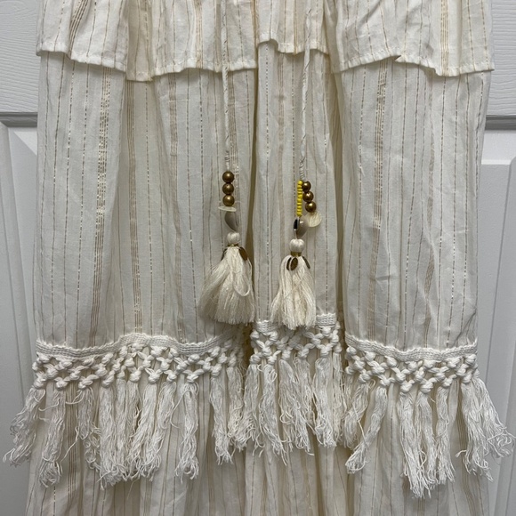 True Destinations White Gold Threaded Bohemian Tiered Maxi Dress Sz S - Picture 5 of 15